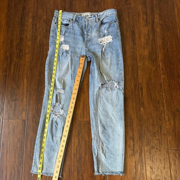 FREE PEOPLE Ella Jeans Blue Denim Distressed Button Fly Cropped - Picture 13 of 14